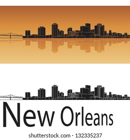 New Orleans skyline in orange background in editable vector file