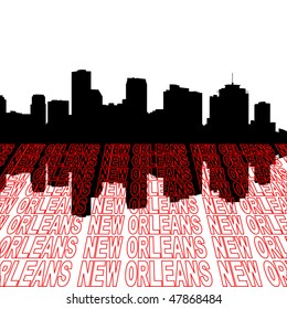 New Orleans skyline with perspective text outline foreground
