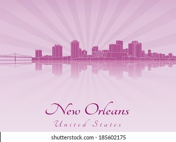 New Orleans skyline in purple radiant orchid in editable vector file