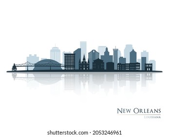 New Orleans skyline silhouette with reflection. Landscape New Orleans, Louisiana. Vector illustration.