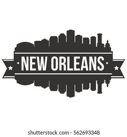 New Orleans Skyline Stamp Silhouette. Reflection Landscape City Design. Vector Cityscape Icon.   