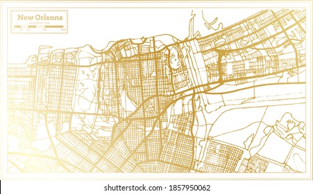 New Orleans USA City Map in Retro Style in Golden Color. Outline Map. Vector Illustration.