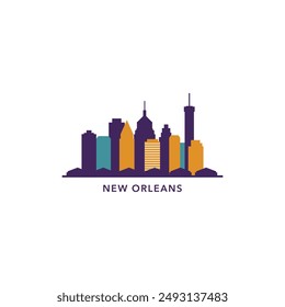 New Orleans USA city skyline, horizon logo. Panorama, US Louisiana state icon, abstract landmarks, skyscraper, buildings. United States of America isolated graphic, vector clipart