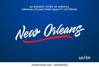 New Orleans, USA hand made calligraphic lettering in original style. US cities typographic script font for prints, advertising, identity. Hand drawn touristic art in high quality. Travel and adventure