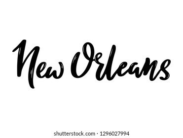 New Orleans, USA handwritten calligraphy. Hand drawn brush lettering. City lettering. Vector design template. 