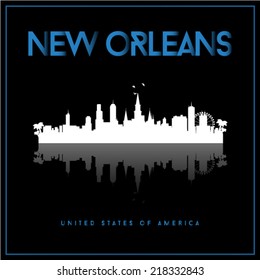 New Orleans, USA skyline silhouette vector design on black background.