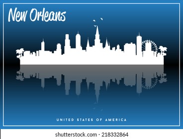 New Orleans, USA skyline silhouette vector design on parliament blue background.