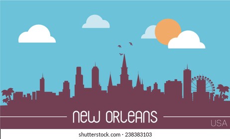 New Orleans USA Skyline Silhouette Vector Illustration