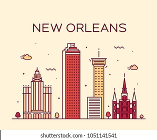 New Orleans, USA, skyline. Trendy vector illustration, line art style.