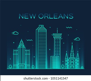 New Orleans, USA, skyline. Trendy vector illustration, line art style.