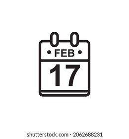 Nueva ilustración de vector de contorno del icono de calendario plano en color blanco y negro. Calendario simple con 17 de febrero