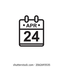 Nueva ilustración de vector de contorno del icono de calendario plano en color blanco y negro. Calendario simple con 24 de abril
