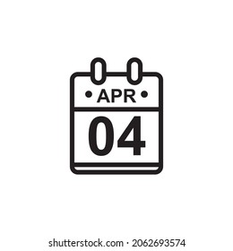 New outline vector illustration of flat calendar icon in black and white color. Simple calendar with April 4