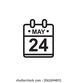 Nueva ilustración de vector de contorno del icono de calendario plano en color blanco y negro. Calendario simple con 24 de mayo
