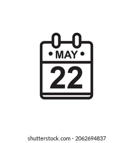 New outline vector illustration of flat calendar icon in black and white color. Simple calendar with May 22