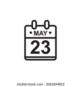 New outline vector illustration of flat calendar icon in black and white color. Simple calendar with May 23