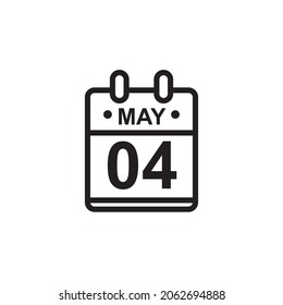 New outline vector illustration of flat calendar icon in black and white color. Simple calendar with May 4