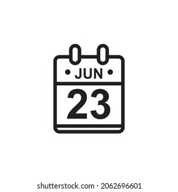 New Outline Vector Illustration Of Flat Calendar Icon In Black And White Color. Simple Calendar With June 23