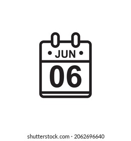 New Outline Vector Illustration Of Flat Calendar Icon In Black And White Color. Simple Calendar With June 6