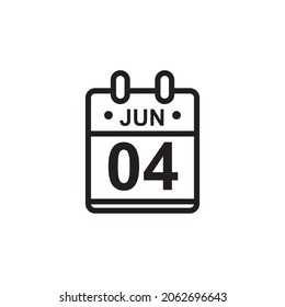 New Outline Vector Illustration Of Flat Calendar Icon In Black And White Color. Simple Calendar With June 4