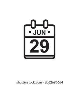 New Outline Vector Illustration Of Flat Calendar Icon In Black And White Color. Simple Calendar With June 29