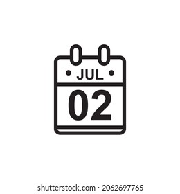 New outline vector illustration of flat calendar icon in black and white color. Simple calendar with July 2