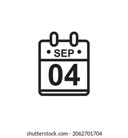 Nueva ilustración de vector de contorno del icono de calendario plano en color blanco y negro. Calendario simple con 4 de septiembre