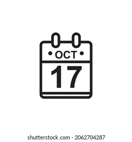 Neue Umriss-Vektorgrafik von flachem Kalendersymbol in schwarz-weißer Farbe. Einfaches Kalenderjahr mit 17. Oktober