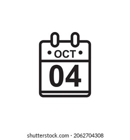 New outline vector illustration of flat calendar icon in black and white color. Simple calendar with October 4