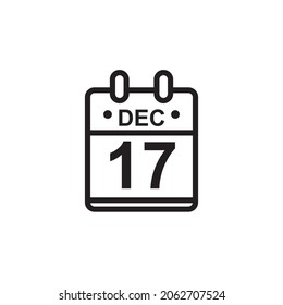 Nueva ilustración de vector de contorno del icono de calendario plano en color blanco y negro. Calendario simple con 17 de diciembre