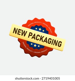 Nueva insignia de la etiqueta de empaquetado con el diseño original del sello de Producto para la marca de Producto, Actualizar de empaquetado, venta al por menor y comercialización electrónica, Ilustración vectorial aislada