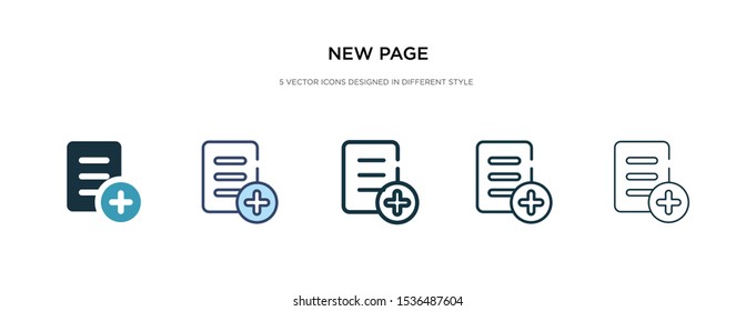 new page icon in different style vector illustration. two colored and black new page vector icons designed in filled, outline, line and stroke style can be used for web, mobile, ui