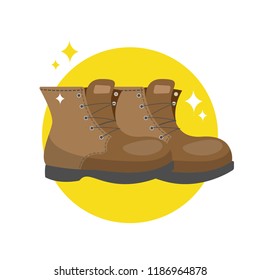 New pair of brown shoes. Repaired boots after repair. Military footwear. Isolated vector flat illustration
