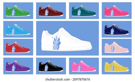 A new pair of shoes. concept. Flat design. Vector illustration. Sneakers in a flat style. Side view of sneakers. Fashion shoes.