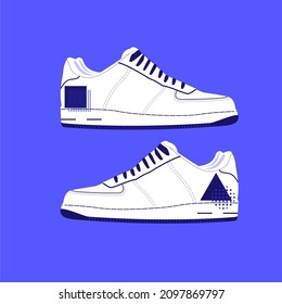 A new pair of shoes. digital painting. concept. Flat design. Vector illustration. Sneakers in a flat style. Side view of sneakers. Fashion shoes.