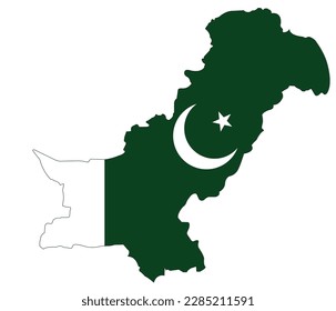 New Pakistan map with flag inside it. Pakistan map including Kashmir region with flag inside. Modern Pakistan Map Vector Concept with flag