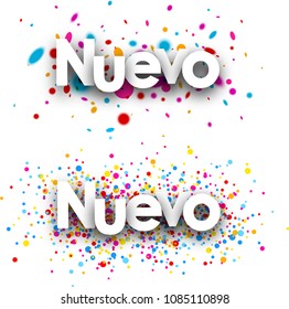 New paper banners set with color drops, Spanish. Vector illustration.