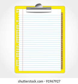 New paper sheet on yellow clip board and text bookmark
