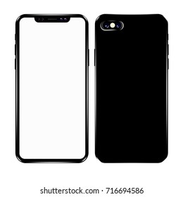 New phone front and black vector format isolated on white background.