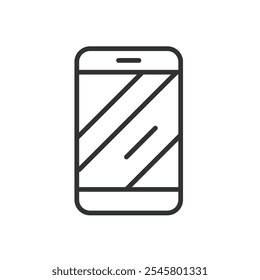 Novo telefone, ícone em design de linha. Novo, telefone, smartphone, celular, tecnologia, tela sensível ao toque, comunicação no vetor de fundo branco. Ícone de traçado editável do Novo Telefone