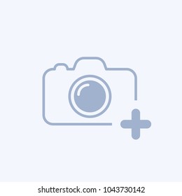 New photo icon. Camera icon with add sign. Camera icon and new, plus, positive concept. Add, image, camera, photo, plus, icon, logo, new, addition, button, capture