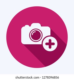 New photo icon. Camera icon with add sign. Camera icon and new, plus, positive concept. Vector icon