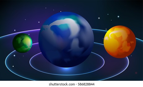 New planet,Earth and mars in the  Universe orbit vector background
