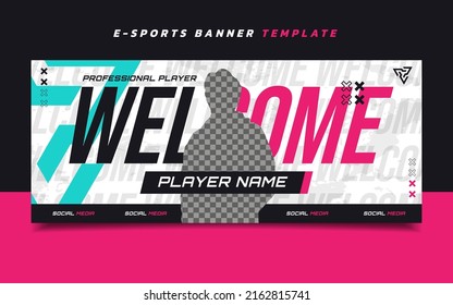 New Player E-Sports Gaming Banner Template With Logo For Social Media