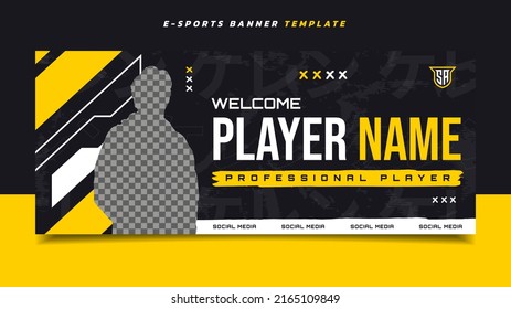 New Player E-Sports Gaming Banner Template with Logo for Social Media