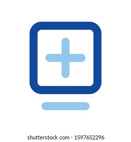 New, plus icon with blue color. Icon for user interface, user experience