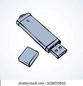 New pocket gb chip isolated on white backdrop. Freehand linear black ink hand drawn picture emblem in art contemporary contour scribble style pen on paper. View close up with space for text