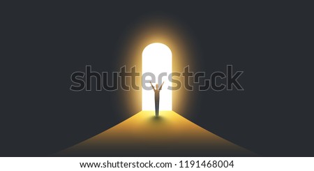 New Possibilities, Hope - Business Finding Solution Vector Concept - Businessman Standing in Dark, Symbol of Light at the End of the Tunnel