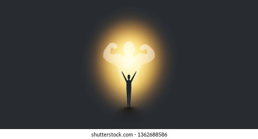 New Possibilities, Hope, Dreams  Concept - Man Standing in Front of a Bodybuilder Silhouette