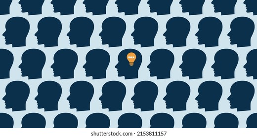 Nuevas posibilidades, ideas - Vector Ilustración del Concepto Idea - Fondo transparente con mucho patrón de cabezas humanas azules - Alguien con una nueva idea destacando fuera de la multitud - Diseño vectorial creativo